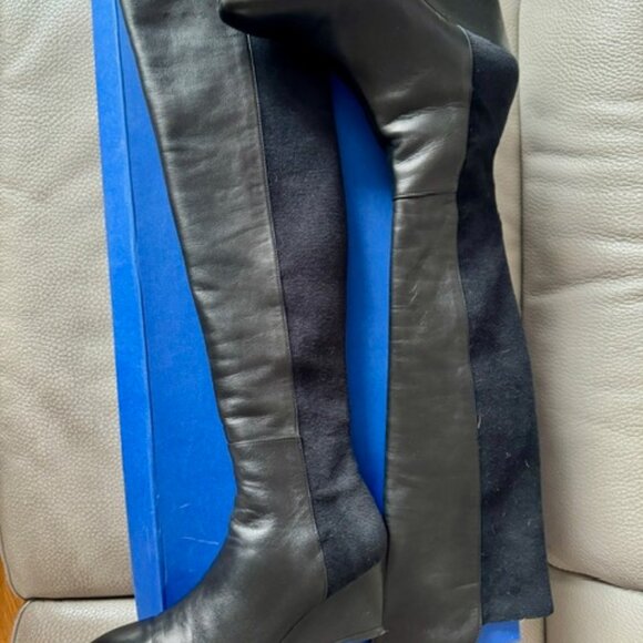 Stuart Weitzman Blaire over the knee black leather Wedge boots size 9 - Picture 9 of 16